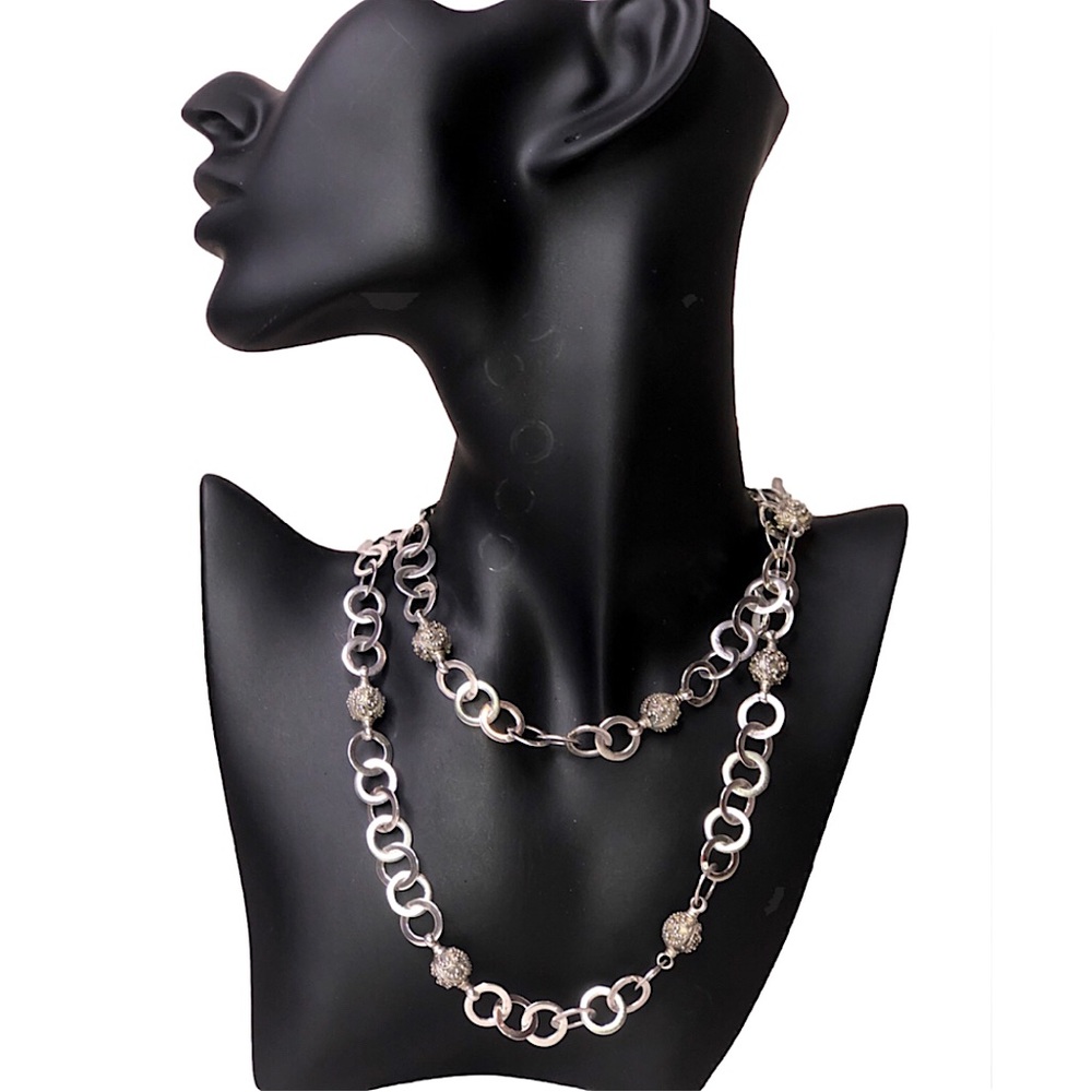 LOIS HILL Sterling Silver Round Linked Necklace w/ Oxidized Granulated Stations